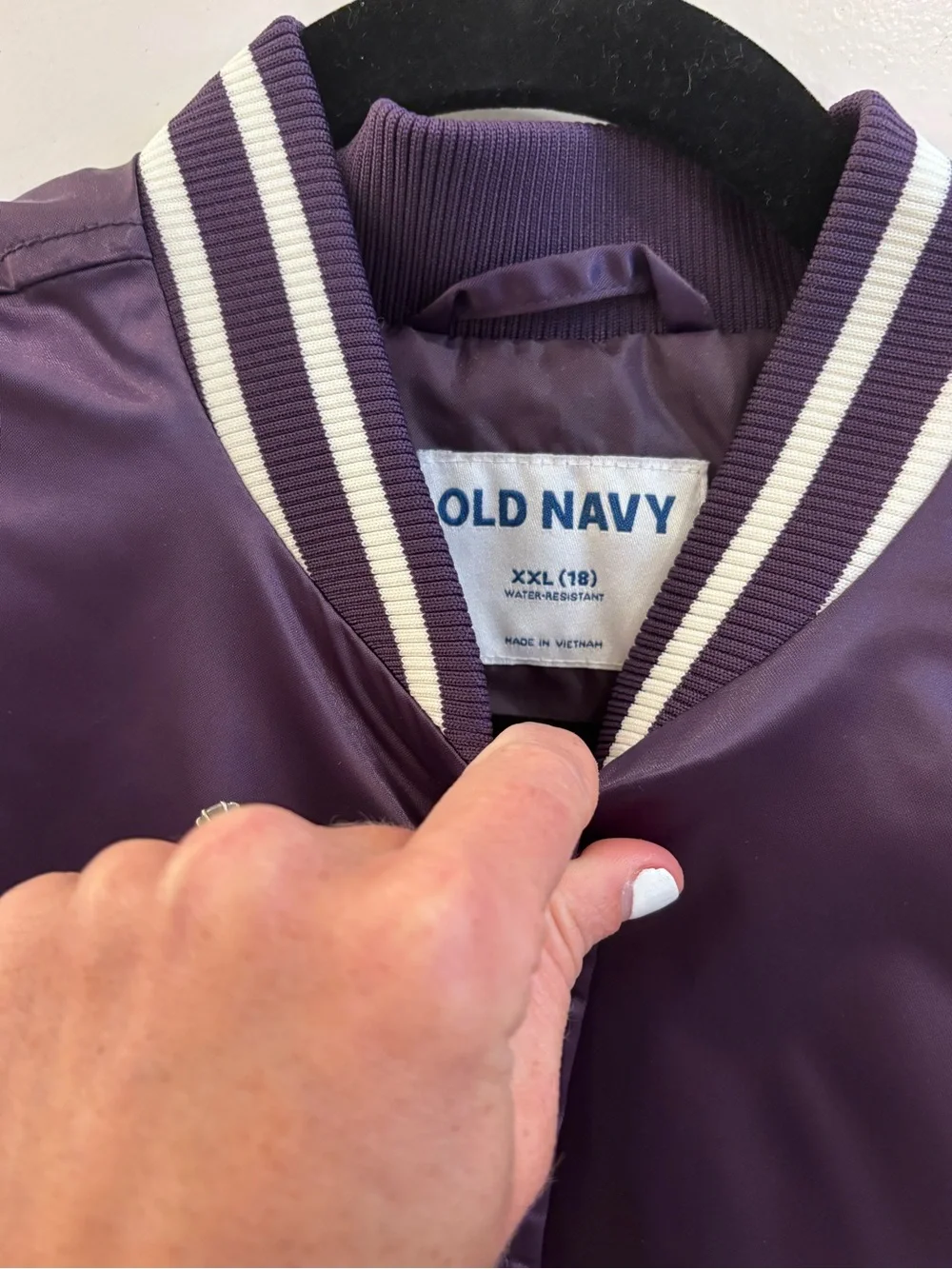 Old Navy Purple Varsity Jacket with White Striped Collar